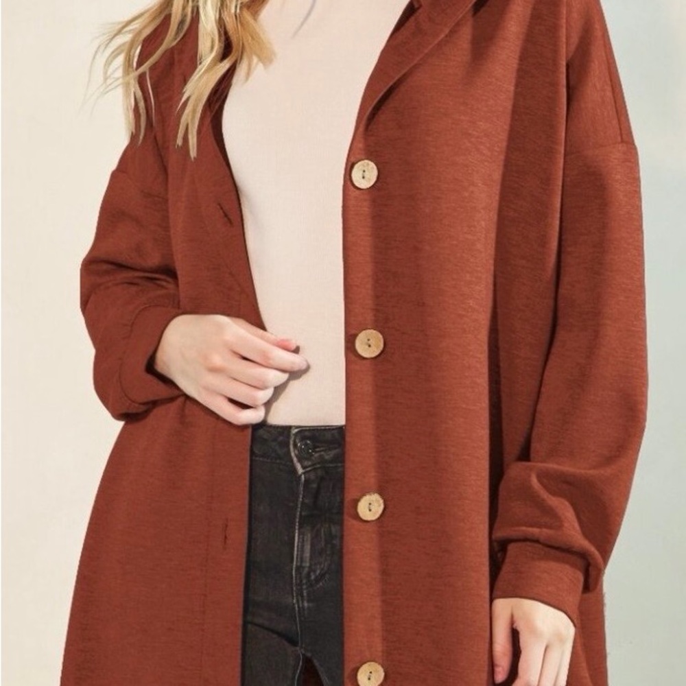 NWT Scuba Hoodie Button-Up Cardigan - in rust